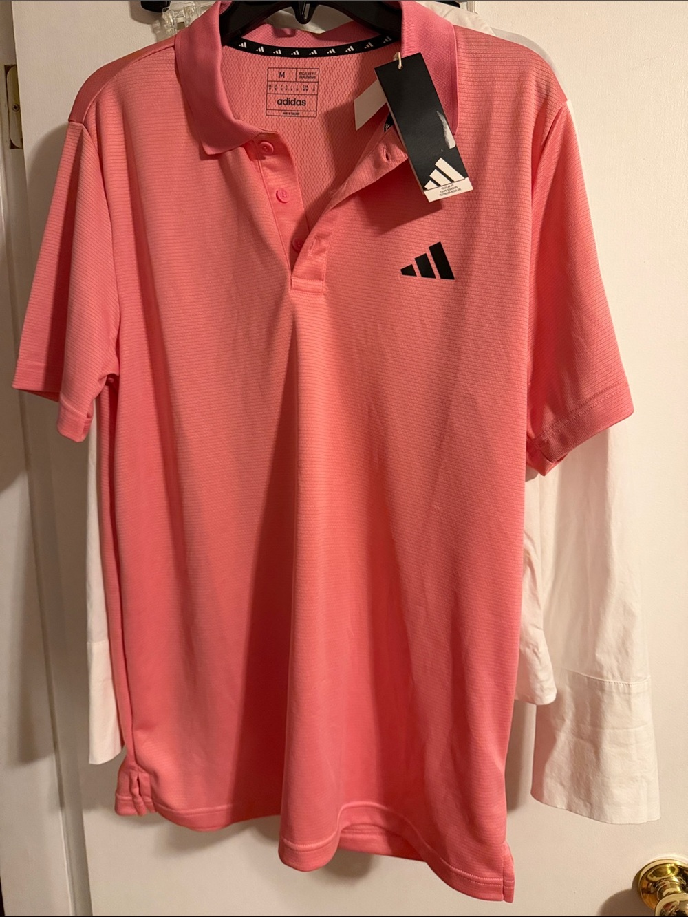 NEW Adidas Men’s Coral Pink Performance Polo medium with tags